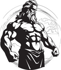 Thunder God Fitness Gym Icon with Zeus Vector Zeus Physique Vector Logo Design with Olympian Deity
