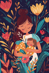 Vector illustration with her kid flowers background