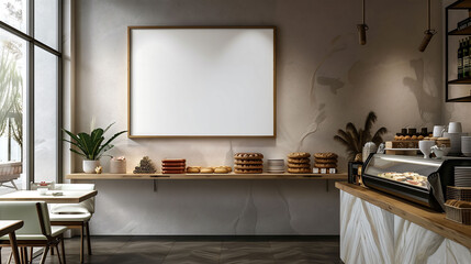 Mockup blank wall frame with bakery background
