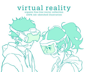 Two Anime Boy and Girl Facing Each Other Wearing Virtual Reality Headsets