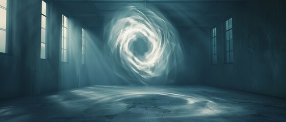 A shadowy vortex appearing in the center of an empty room - obrazy, fototapety, plakaty