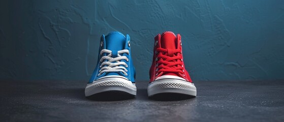 Side by side sneakers one blue
