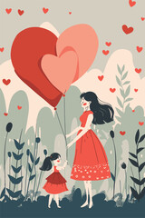 Vector illustration with her kid flowers background