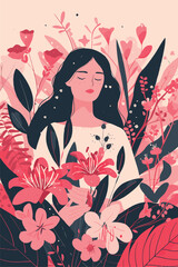 Vector illustration with her kid flowers background