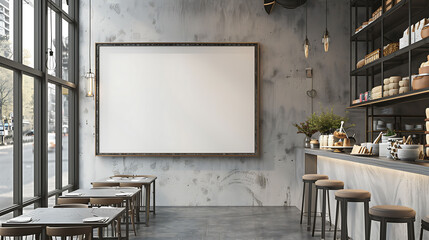 Mockup blank wall frame with bakery background
