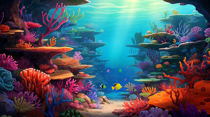 Fototapeta na wymiar Vibrant Underwater Coral Reef Ecosystem - Marine Life Sanctuary