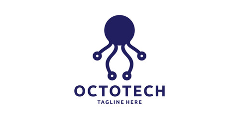 modern octopus and technology logo design, logo design template, symbol, creative idea.