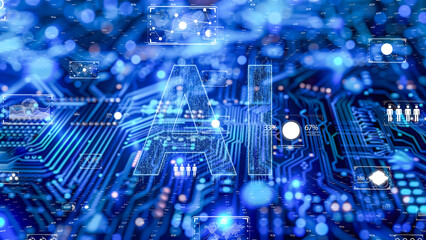 Digital infrastructure with analyzing holographic data streams. 5G and AI concept.