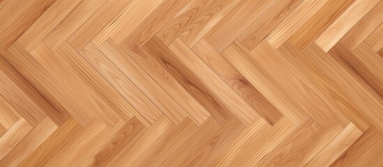 Fototapeta premium A seamless wood parquet texture featuring a horizontal herringbone chevron pattern in a light brown color. The intricate design creates a visually striking and geometrically pleasing floor surface.