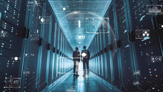 Digital infrastructure with analyzing holographic data streams. 5G and AI concept.