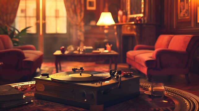 room with record player
