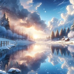 background, sunshine, view, lake, winter and spring