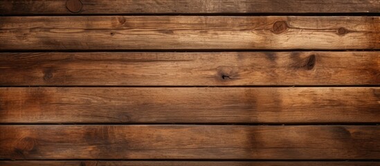 A wooden wall painted in a rich brown color, showing the texture and grains of the wood planks. The...
