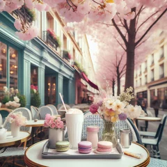 Deurstickers 春の桜やオシャレなカフェテラスでの映えスイーツ写真 © moo