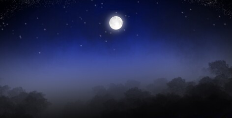 Fototapeta na wymiar The moon over the forest the night sky 