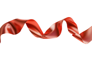 A bright red, curved ribbon isolated on white, perfect for adding a festive touch to a gift or decoration
