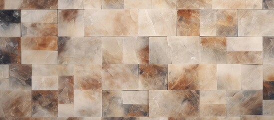 A tile wall featuring a repetitive brown and white pattern. The tiles are neatly arranged, creating a visually appealing design on the wall.