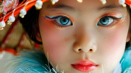 Obraz premium Close-up, Portrait of fashionable child model with fantasy makeup for cosmetics advertising