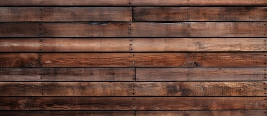 A detailed close-up view of an aged wooden wall constructed from individual planks, showcasing the textures and patterns of the natural wood.