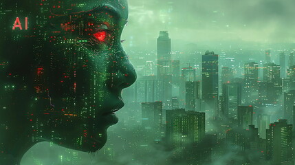 Futuristic vicious Artificial intelligence monitor the world