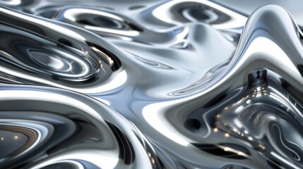 Close-up view of liquid silver flow creating a mesmerizing metallic texture, ideal for modern design elements.