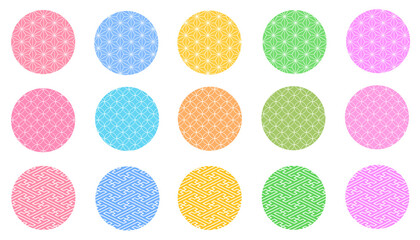 丸　和柄　素材　アイコン　あしらい　フレーム　飾り　見出し　枠　麻の葉　七宝　紗綾形　文様　和風　シンプル　年賀