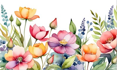 Vintage greeting card with flowers on white background. Empty space Wedding invitation cards. Valentine's Day, Mother Day, birthday or anniversary greeting card. Watercolor artwork