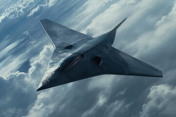 Majestic Stealth Aircraft Soaring High Above Clouds: Silent, Swift and Deadly