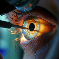 Close-up View of Human Eye During Ophthalmological Examination Procedure