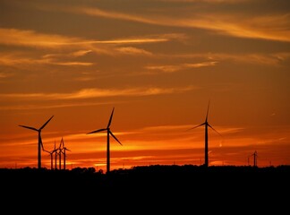 Obraz premium wind turbines at sunset
