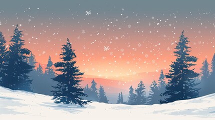 winter landscape with snow and fir trees as vintage christmas wallpaper 