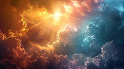 religious celestial sky with aura of soul  - obrazy, fototapety, plakaty