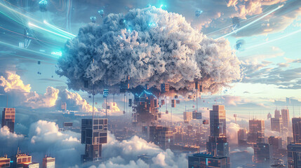 3d cloud concept model tree big data city background
