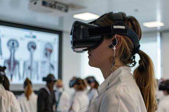 A virtual reality simulation in medical training with students engaged in learning