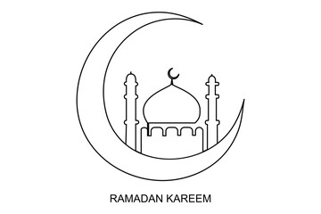Continuous one line drawing Ramadan kareem symbol. mosque line concept. Eid Mubarak, Eid Fitr vector minimalist design islamic mosque outline ornament background. 
mosque line concept
