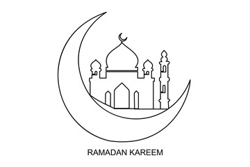 Naklejka premium Continuous one line drawing Ramadan kareem symbol. mosque line concept. Eid Mubarak, Eid Fitr vector minimalist design islamic mosque outline ornament background. mosque line concept 