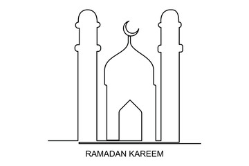 Continuous one line drawing Ramadan kareem symbol. mosque line concept. Eid Mubarak, Eid Fitr vector minimalist design islamic mosque outline ornament background. 
mosque line concept
