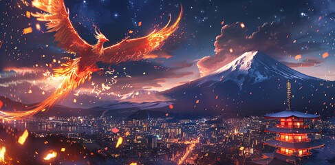 Chinese mythology says that the fire phoenix flies in the mountains
