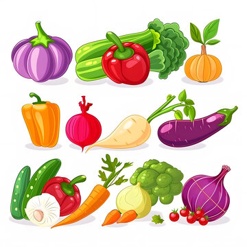 Set of different raw fruits and vegetables, isolated