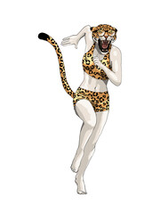 running leopard woman