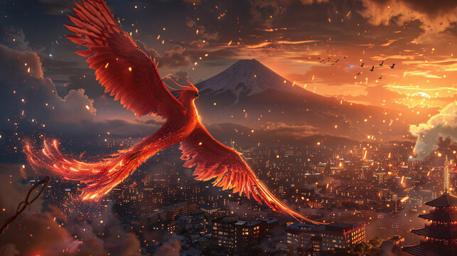 Chinese mythology says that the fire phoenix flies in the mountains
