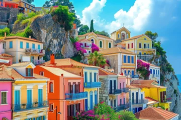 Foto op Canvas colorful buildings and castle Parga Greece . © Nazia