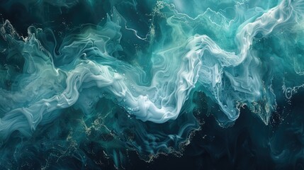 spectacular image of teal and white liquid ink churning together with a realistic texture and great...