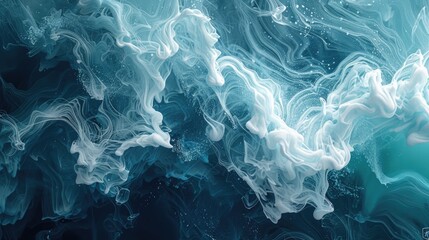 spectacular image of teal and white liquid ink churning together with a realistic texture and great quality for abstract concept digital art d illustration  - obrazy, fototapety, plakaty