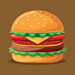 Delectable cartoon vector artwork of a cheeseburger. Cartoon icon of a burger with cheese.
