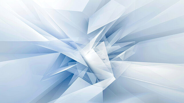 An abstract image featuring multiple sharp geometric shapes predominantly in shades of blue conveying a sense of fractured glass