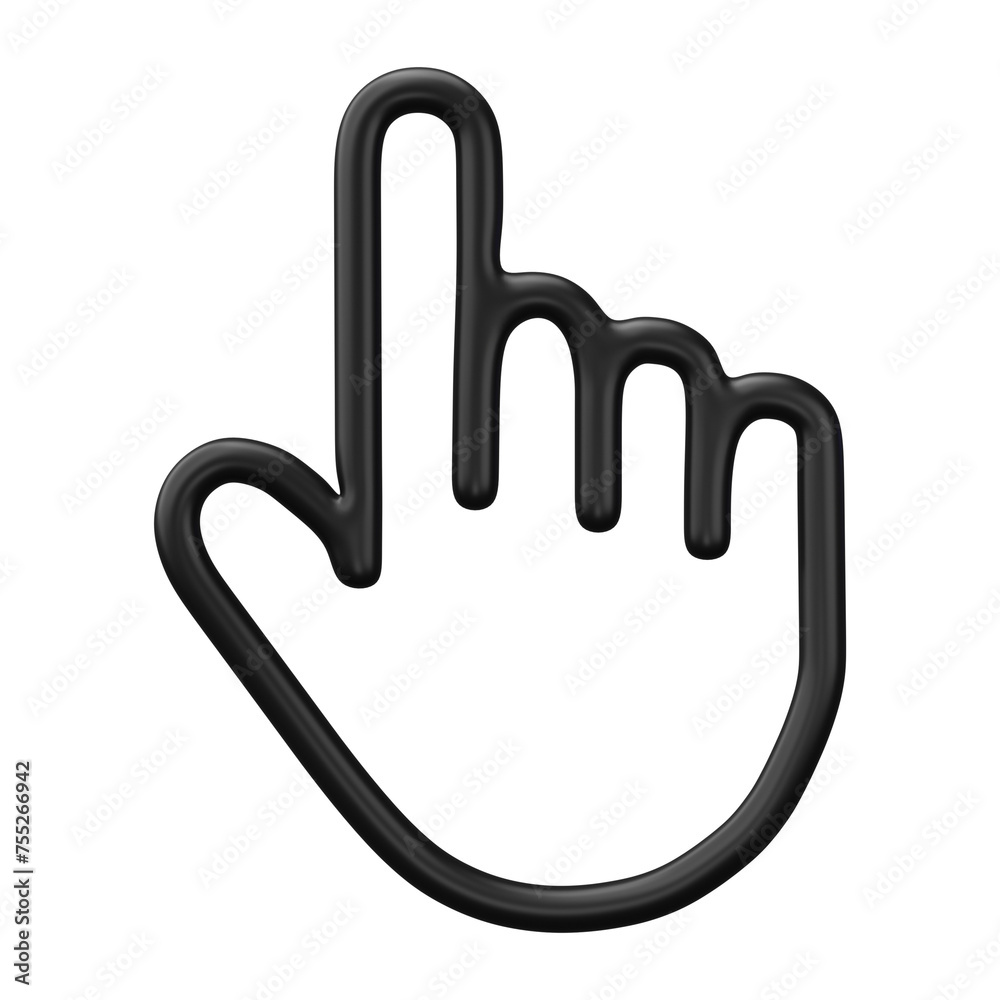 Poster hand arrow cursor isolated on transparent background. 3d render.