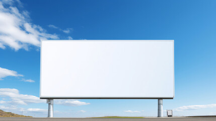 Blank white horizontal billboard on city background during daytime, front view, mockup, advertising concept