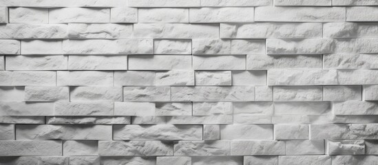 A close-up view of a modern white brick wall, showcasing the texture and pattern of the bricks in black and white tones. The bricks are neatly aligned, creating a symmetrical and uniform appearance.