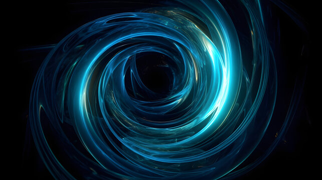 Digital technology blue glowing glass swirl geometry horizontal poster web page PPT background